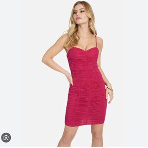 Bebe Spaghetti Strap Ruched Cocktail Minidress FUCHSIA